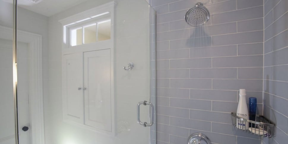 Subway Tile and Shower Head in Walk-In Shower Remodel