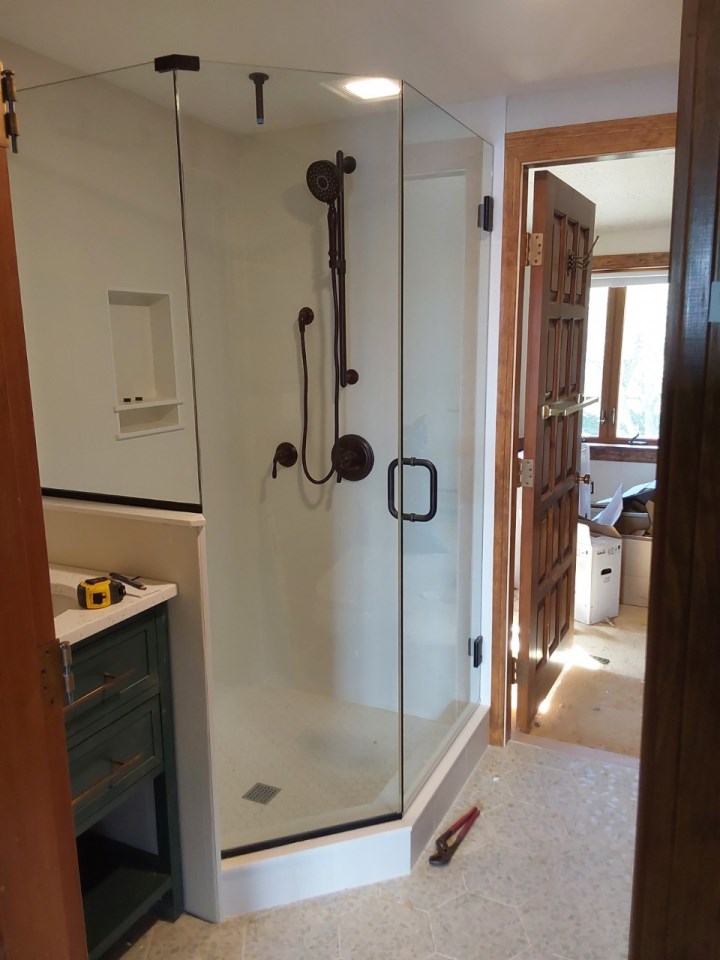 New Hampshire Shower Remodel with Glass Door and Matte Black Shower Fixture
