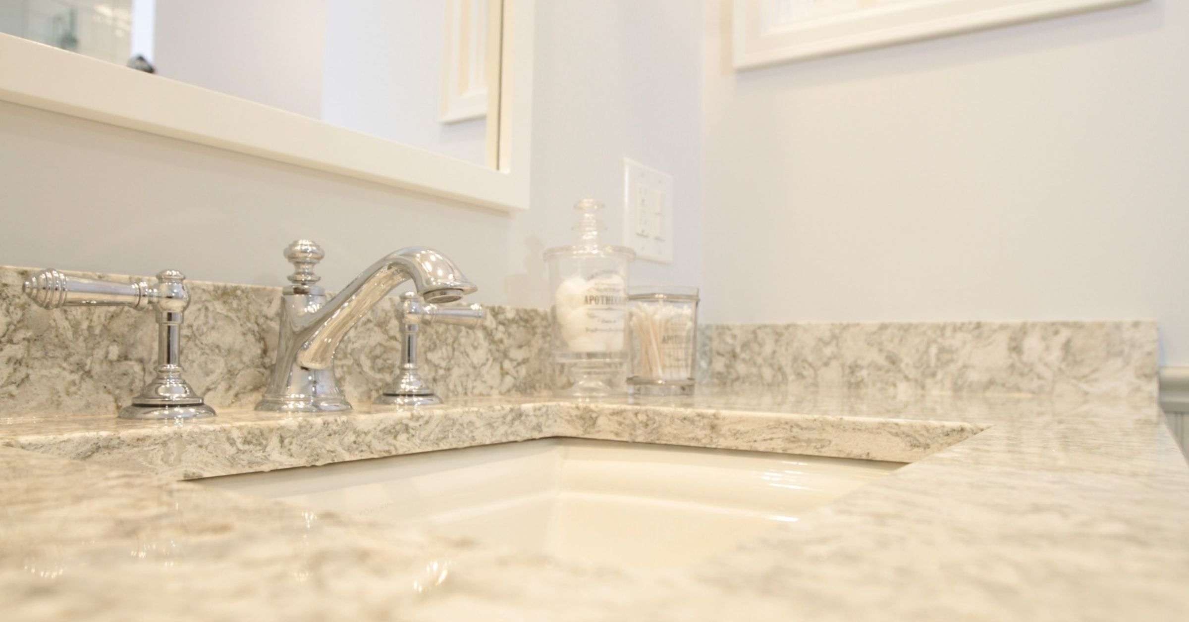 Top of Bathroom Vanity With Undermount Sink and Chrome Fixtures