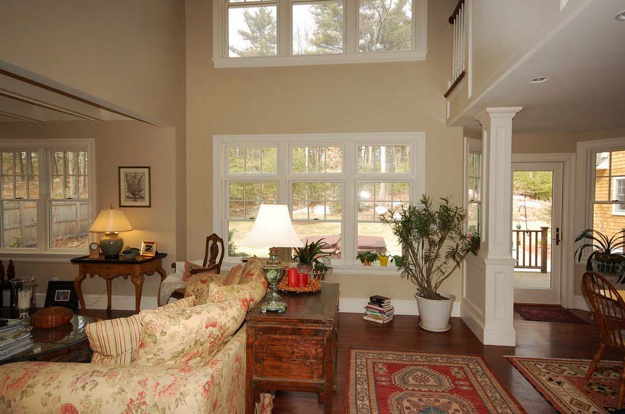 Colonial-style living room in Seacoast, NH custom home build by Oxland Builders