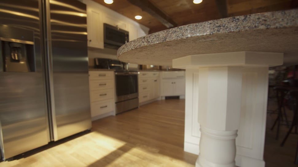 Rounded granite countertop in New Hampshire kitchen remodel