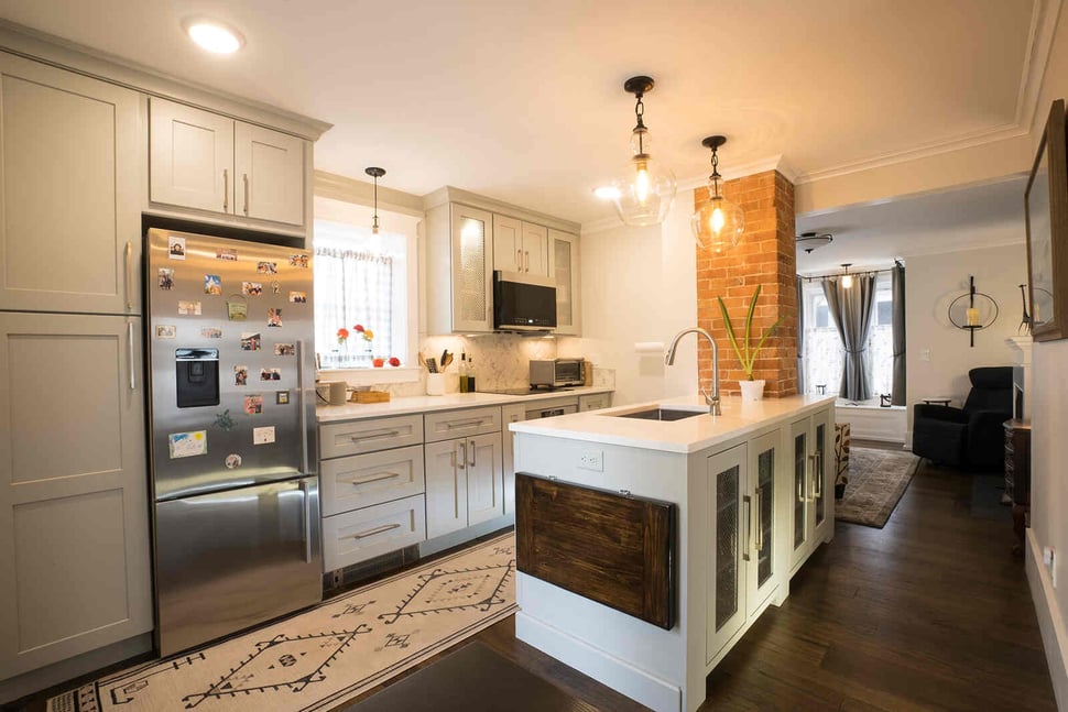 White kitchen remodel with island in Seacoast New Hampshire